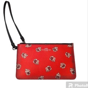 Coach Sienna Rose Print Wristlet in Orange/Red (NWOT)
